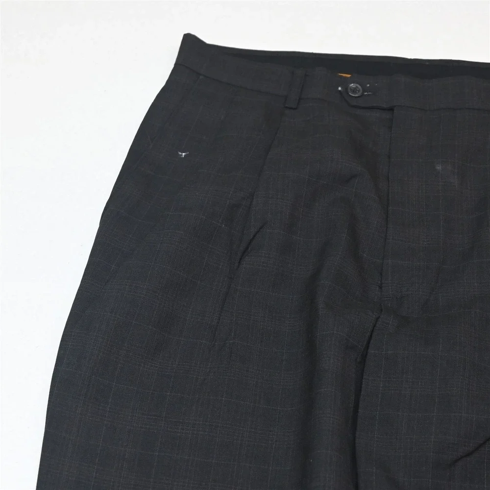 Vtg Y2K 2000s Boxy 40R 32x30 Gray Check Mens Jacket Pants Suit